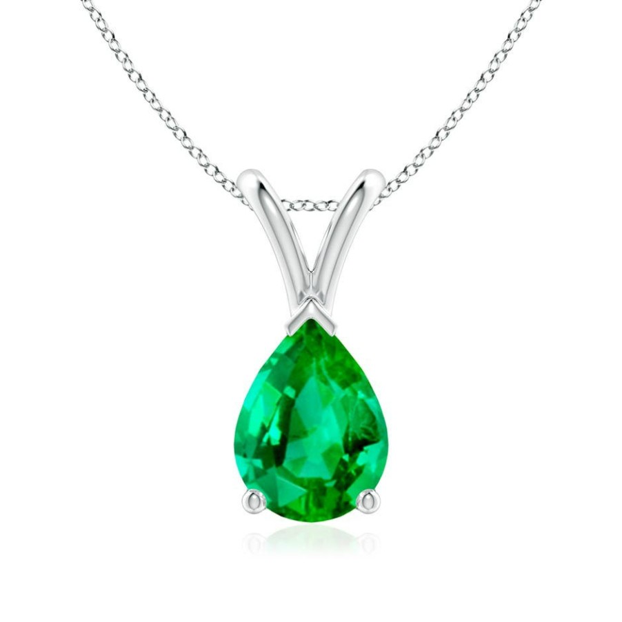 Necklaces Angara Emerald | V-Bale Pear-Shaped Emerald Solitaire Pendant