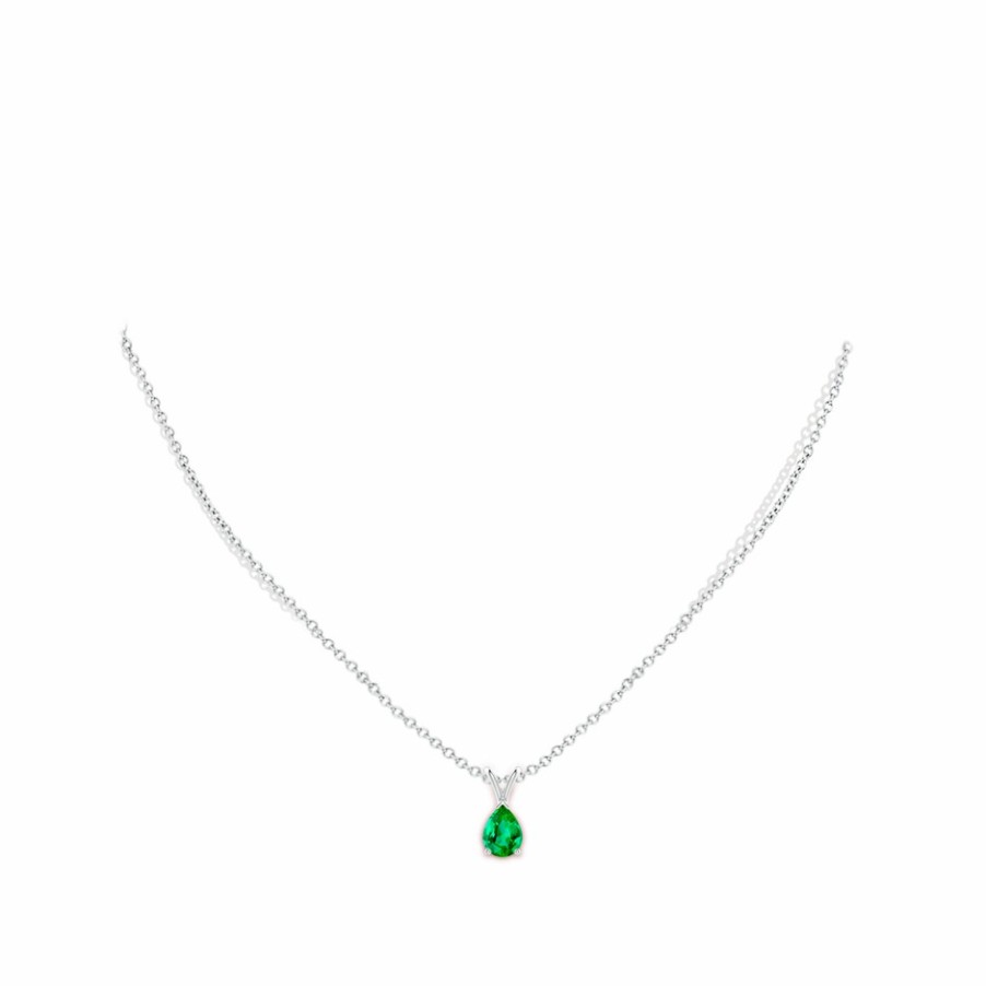 Necklaces Angara Emerald | V-Bale Pear-Shaped Emerald Solitaire Pendant