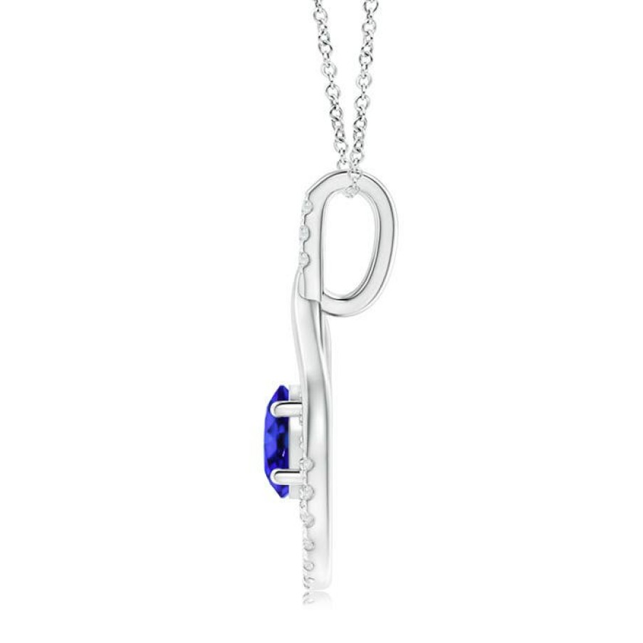 Necklaces Angara Tanzanite | Double Loop Twist Tanzanite Pendant With Diamonds