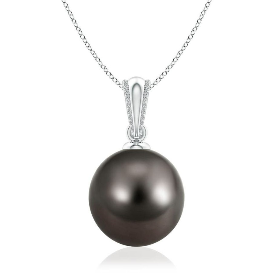 Necklaces Angara Tahitian Pearl | Tahitian Pearl Pendant With Ornate Bale