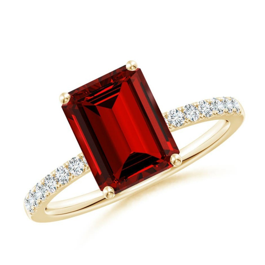 Rings Angara Ruby | Lab-Grown Emerald-Cut Ruby Engagement Ring With Lab Diamonds