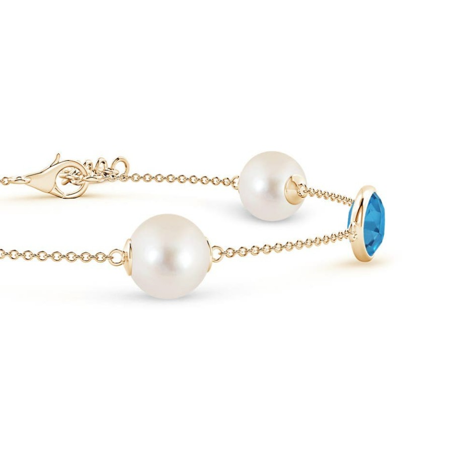 Bracelets Angara Freshwater Pearl | Freshwater Pearl & Oval Swiss Blue Topaz Bracelet