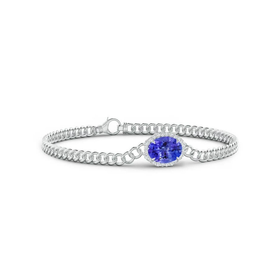 Bracelets Angara Tanzanite | Oval Tanzanite Bracelet With Octagonal Halo