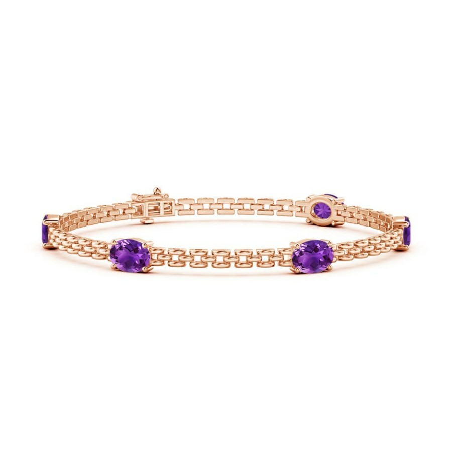 Bracelets Angara Amethyst | Five Stone Oval Amethyst Station Link Bracelet