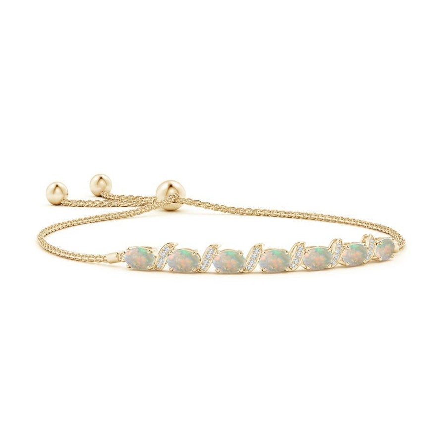 Bracelets Angara Opal | Oval Opal Bolo Bracelet With Pave-Set Diamonds