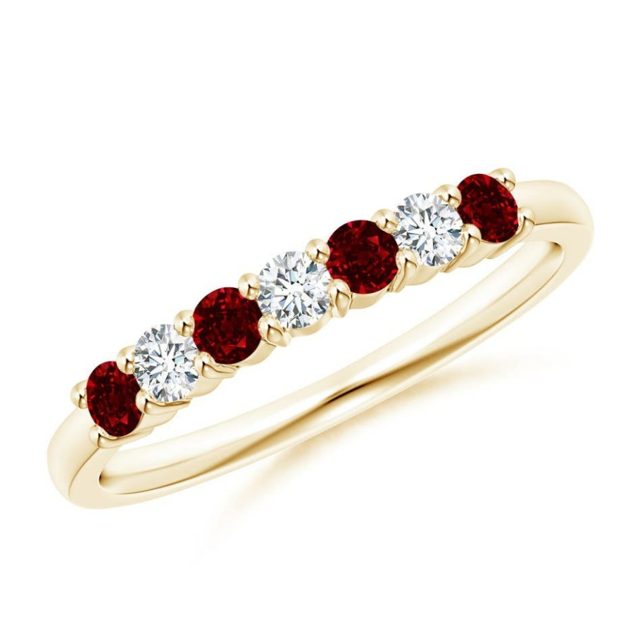 Rings Angara Ruby | Half Eternity Seven Stone Ruby And Diamond Wedding Ring