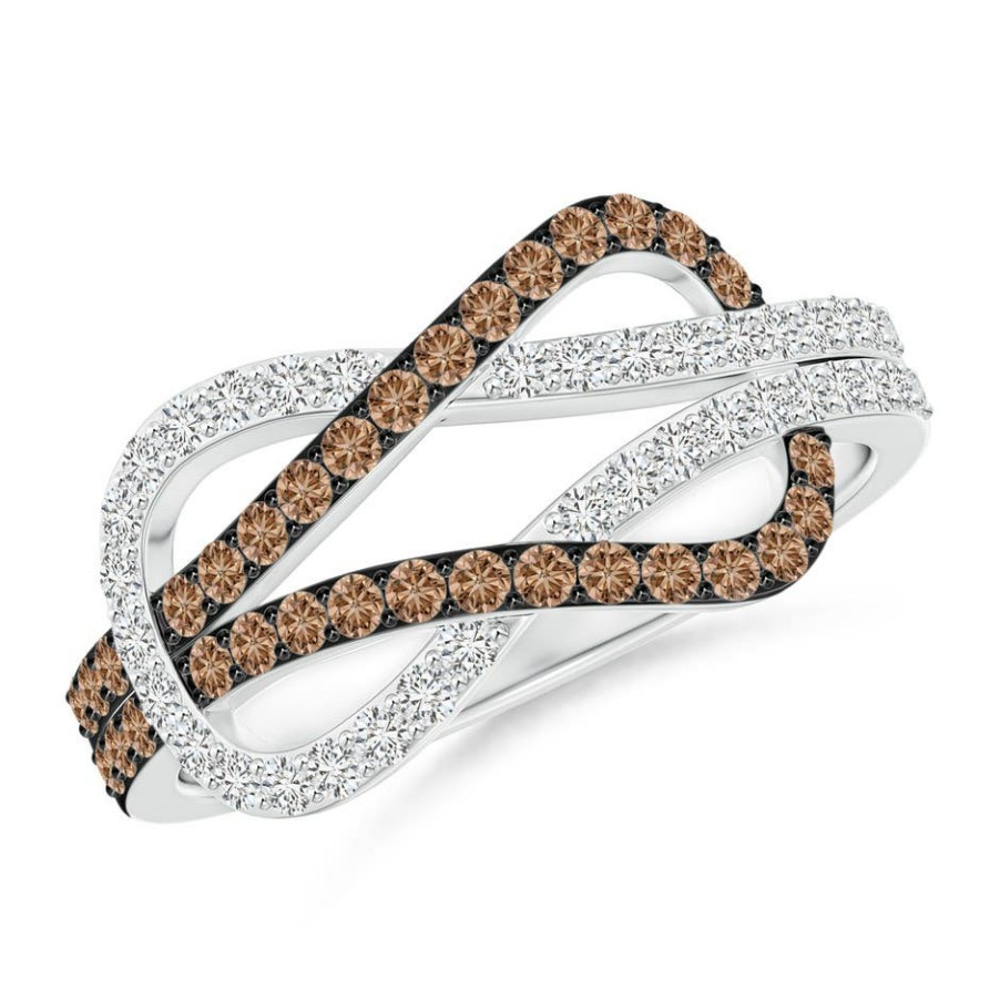 Rings Angara Coffee Diamond | Encrusted Brown And White Diamond Infinity Knot Ring