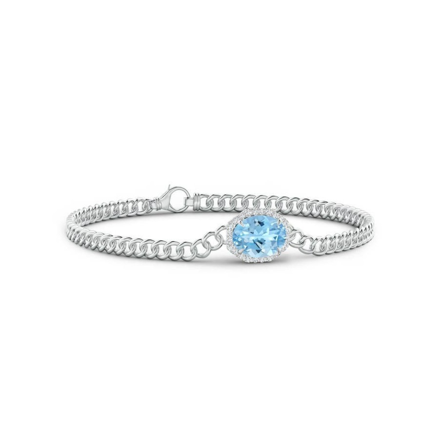 Bracelets Angara Aquamarine | Oval Aquamarine Bracelet With Octagonal Halo