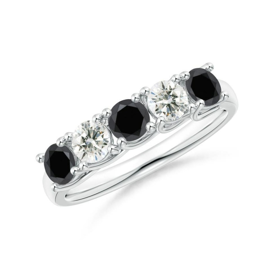 Rings Angara Enhanced Black | Half Eternity Five Stone Black And White Diamond Wedding Ring