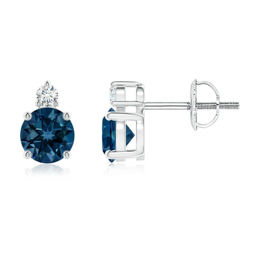 Earrings Angara London Blue Topaz | Basket-Set Round London Blue Topaz Stud Earrings