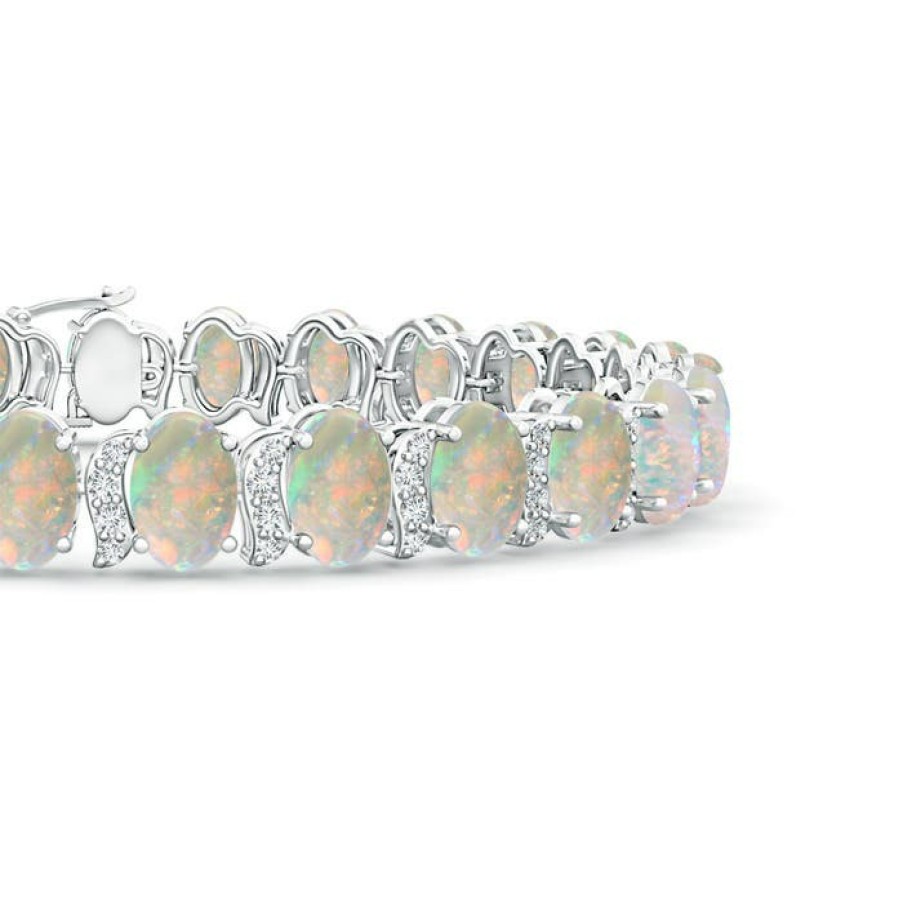 Bracelets Angara Opal | Oval Opal Stackable Bracelet With Swirl Diamond Links