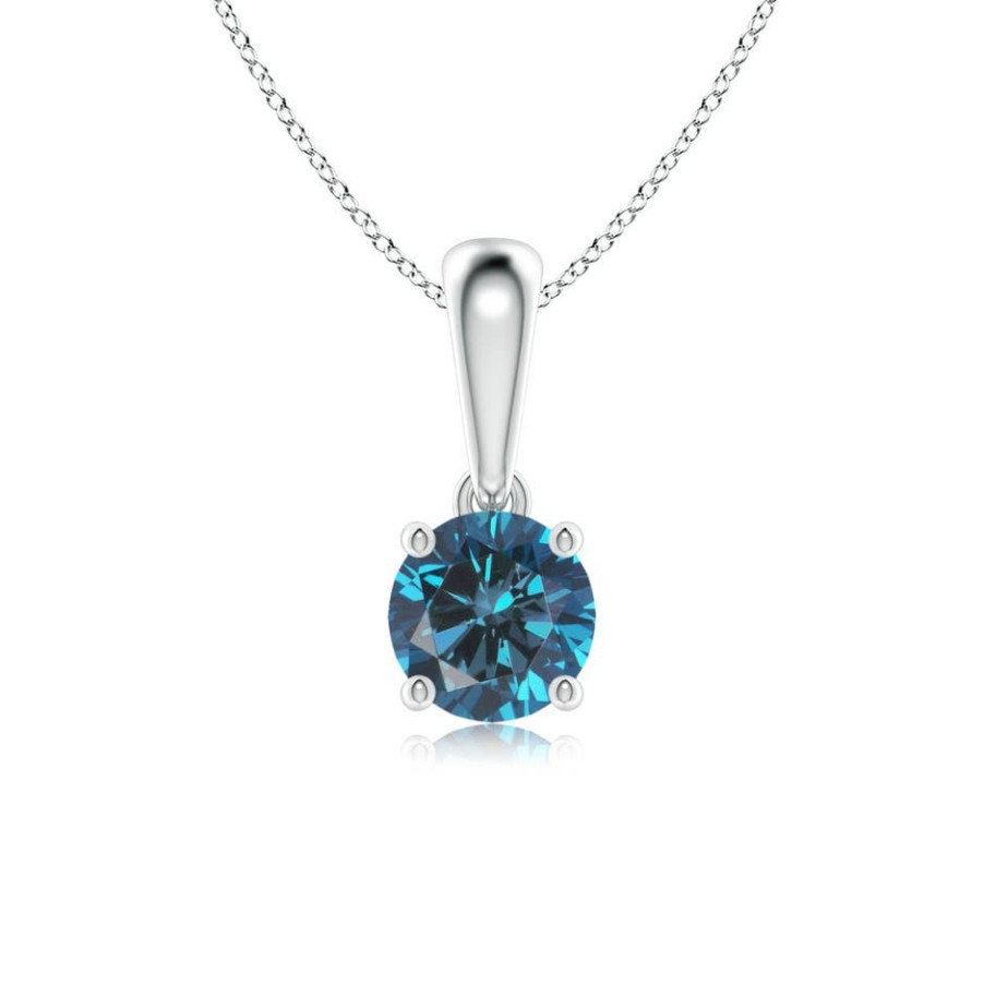 Necklaces Angara Enhanced Blue | Classic Round Blue Diamond Solitaire Pendant