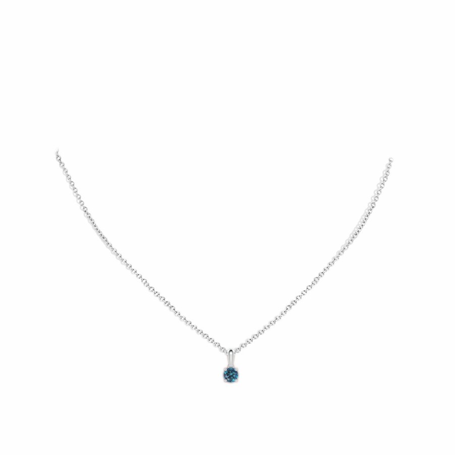 Necklaces Angara Enhanced Blue | Classic Round Blue Diamond Solitaire Pendant