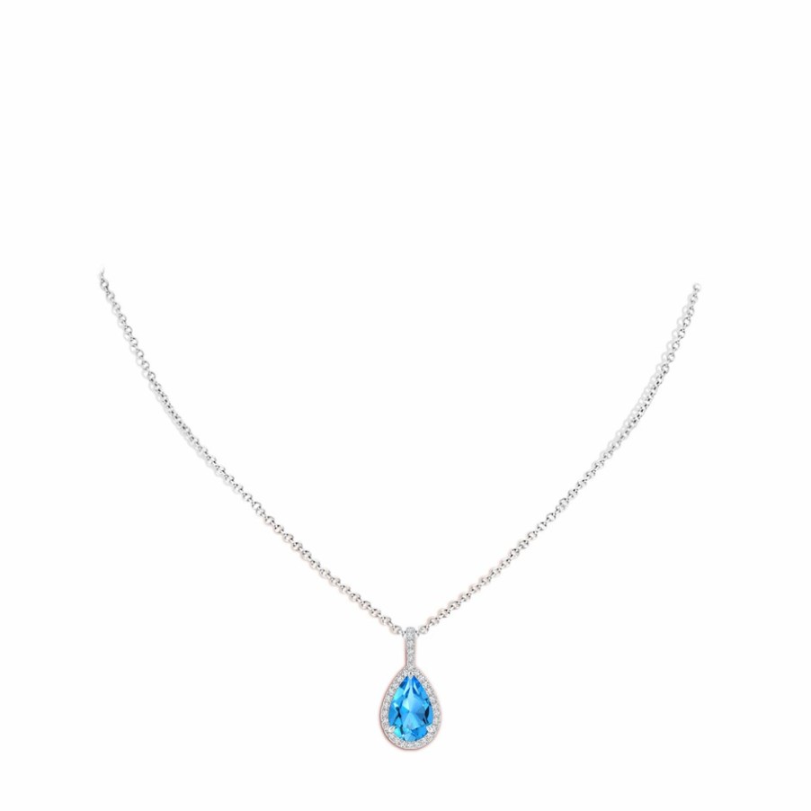 Necklaces Angara Swiss Blue Topaz | Swiss Blue Topaz Teardrop Pendant With Diamond Halo