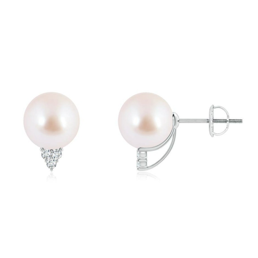 Earrings Angara Akoya Pearl | Japanese Akoya Pearl Earrings With Diamond Trio