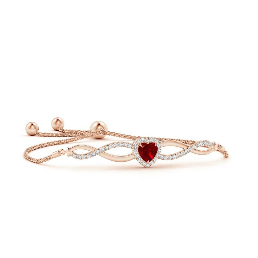 Bracelets Angara Ruby | Heart-Shaped Ruby Infinity Bolo Bracelet