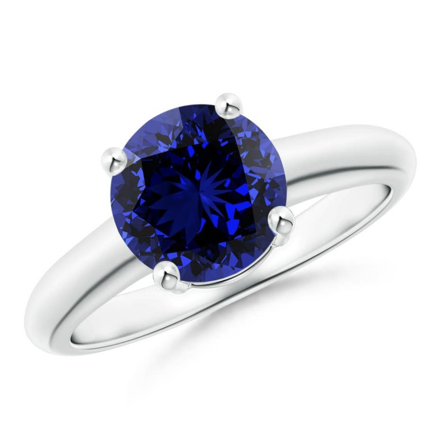 Rings Angara Blue Sapphire | Lab-Grown Round Blue Sapphire Solitaire Engagement Ring