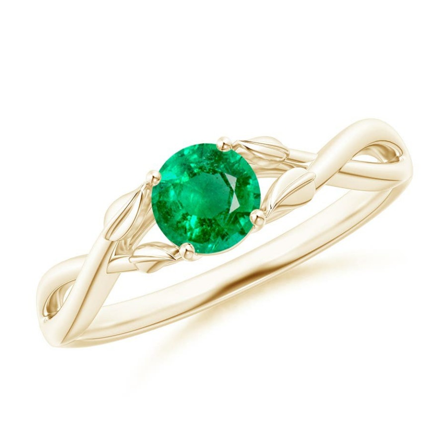 Rings Angara Emerald | Nature Inspired Emerald Crossover Ring With Leaf Motifs