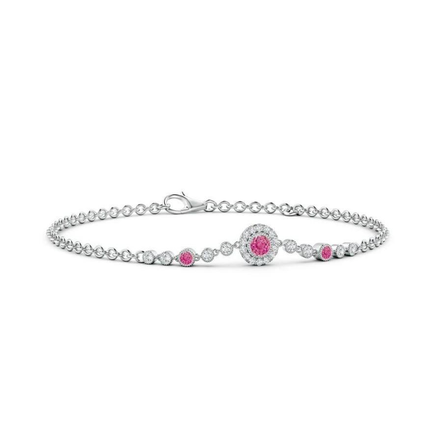 Bracelets Angara Pink Sapphire | Vintage Style Bezel-Set Pink Sapphire And Diamond Bracelet