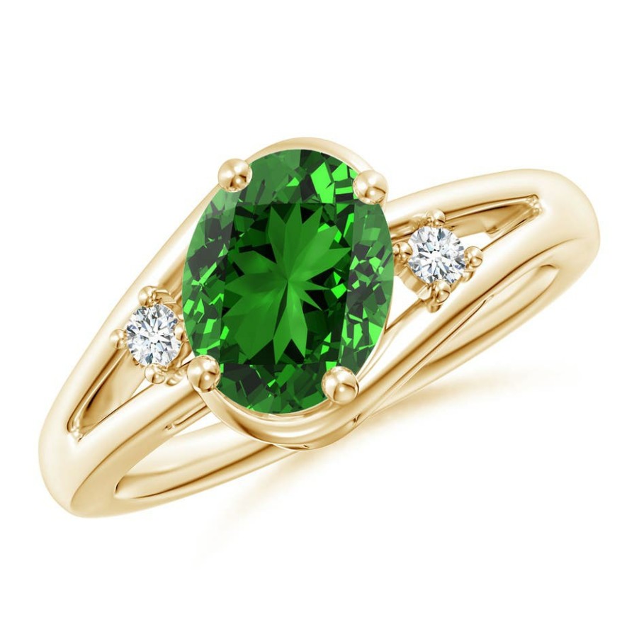 Rings Angara Emerald | Lab-Grown Emerald And Lab Diamond Split Shank Ring