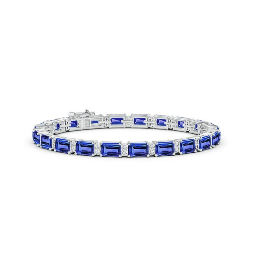 Bracelets Angara Tanzanite | Classic Emerald-Cut Tanzanite Bracelet With Diamonds