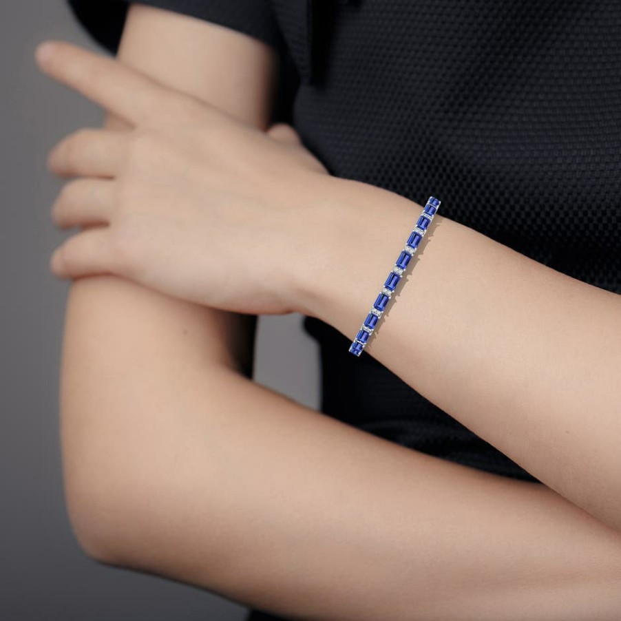 Bracelets Angara Tanzanite | Classic Emerald-Cut Tanzanite Bracelet With Diamonds