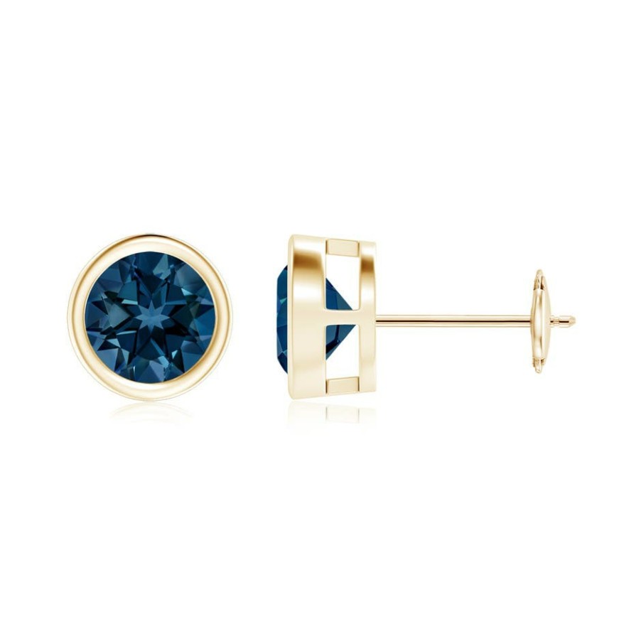 Earrings Angara London Blue Topaz | Bezel-Set London Blue Topaz Solitaire Stud Earrings