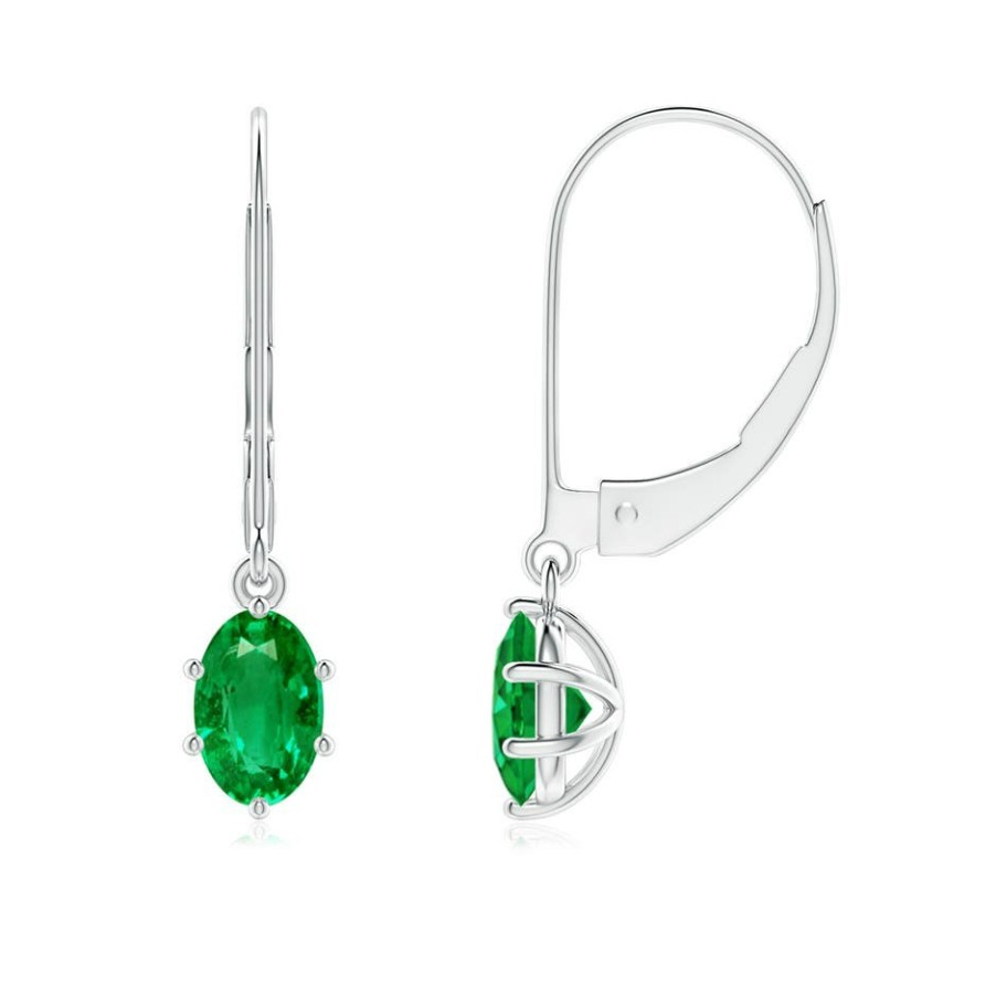 Earrings Angara Emerald | Oval Emerald Leverback Drop Earrings