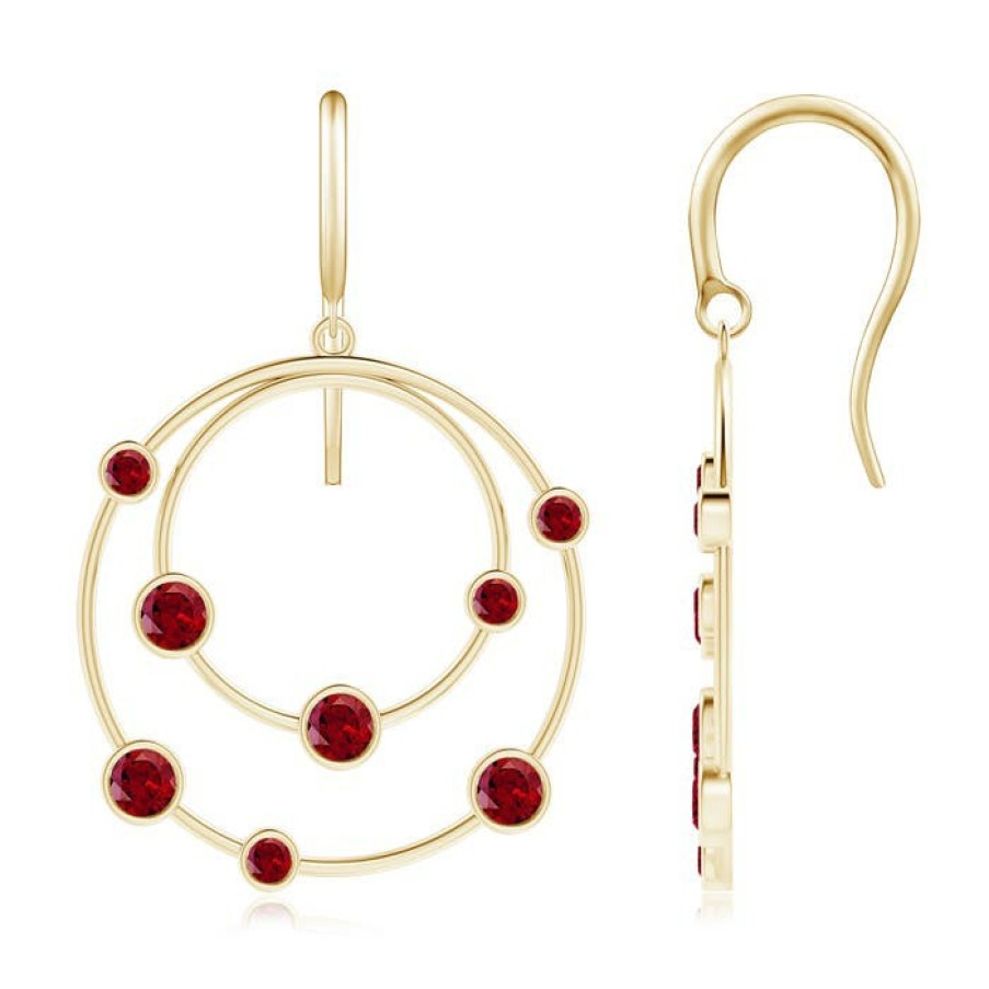 Earrings Angara Garnet | Scattered Bezel Garnet Twin Circle Earrings