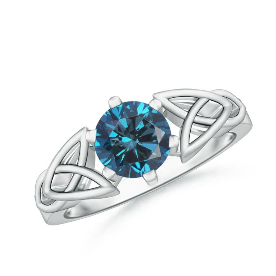 Rings Angara Enhanced Blue | Solitaire Round Blue Diamond Celtic Knot Ring