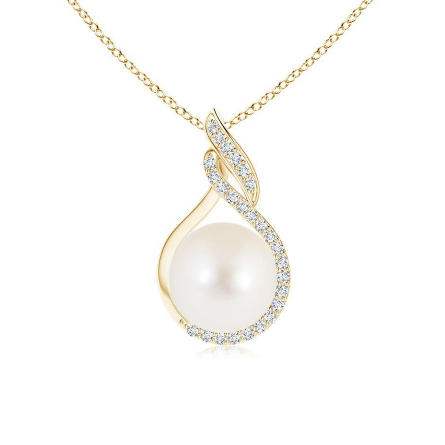 Necklaces Angara Freshwater Pearl | Freshwater Pearl Swirl Pendant With Diamonds