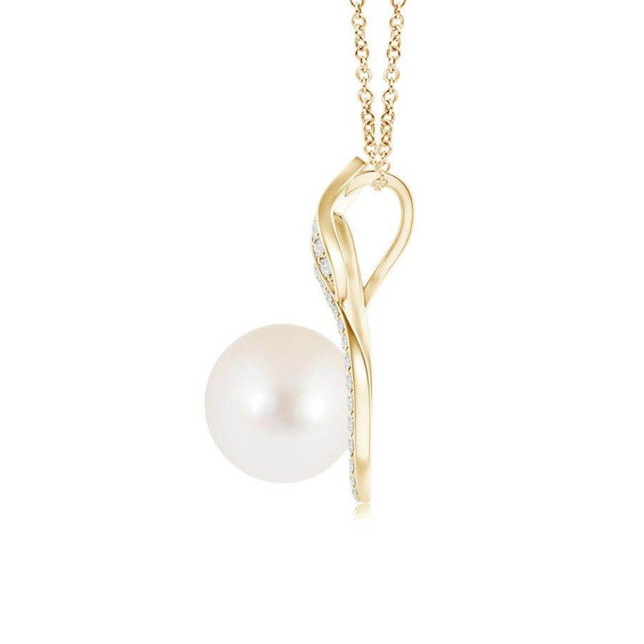 Necklaces Angara Freshwater Pearl | Freshwater Pearl Swirl Pendant With Diamonds