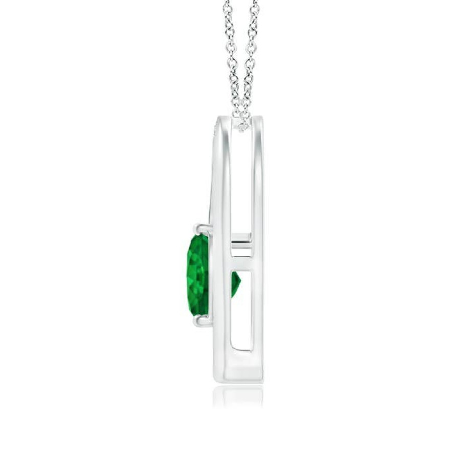 Necklaces Angara Emerald | Emerald And Diamond Tilted Heart Pendant