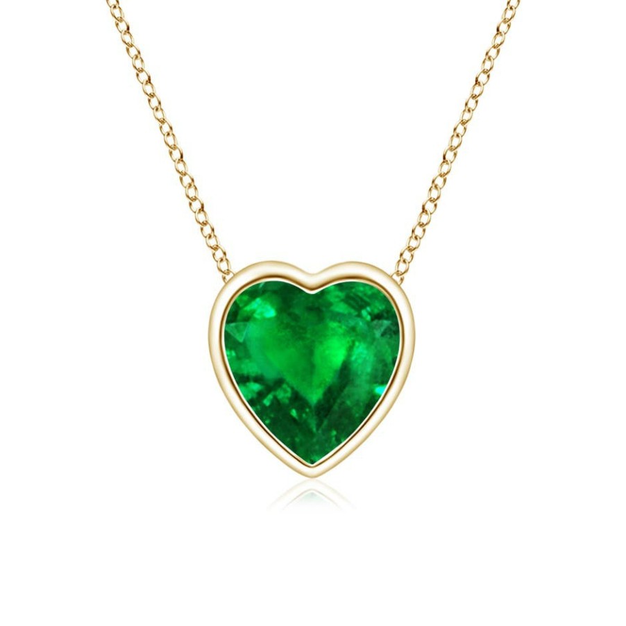 Necklaces Angara Emerald | Bezel-Set Solitaire Heart Emerald Pendant