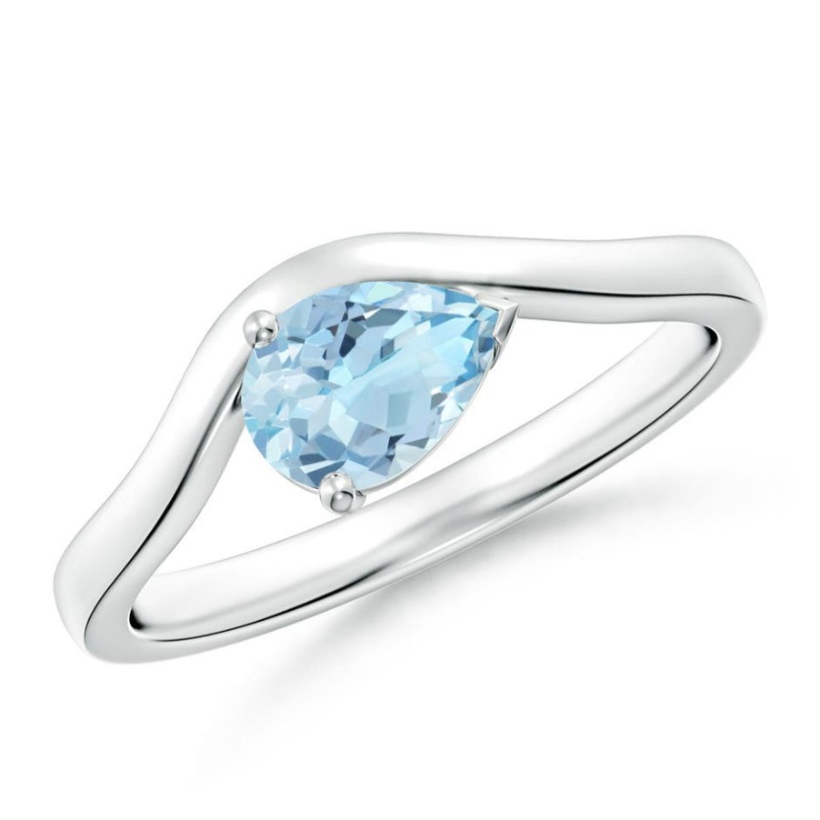 Rings Angara Aquamarine | East-West Pear Aquamarine Wave Shank Solitaire Ring