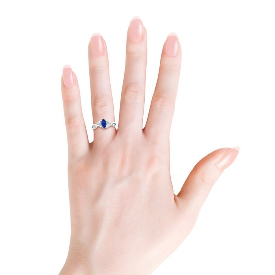 Rings Angara Blue Sapphire | Criss-Cross Marquise Sapphire Solitaire Ring With Diamonds