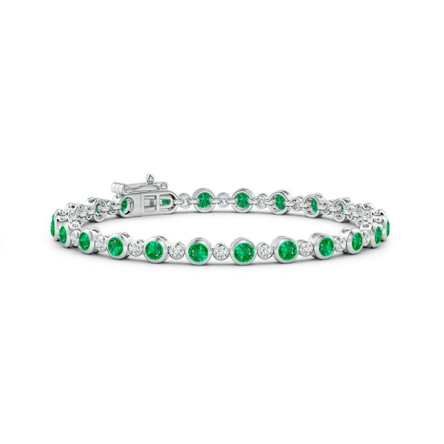 Bracelets Angara Emerald | Bezel-Set Emerald And Diamond Tennis Bracelet