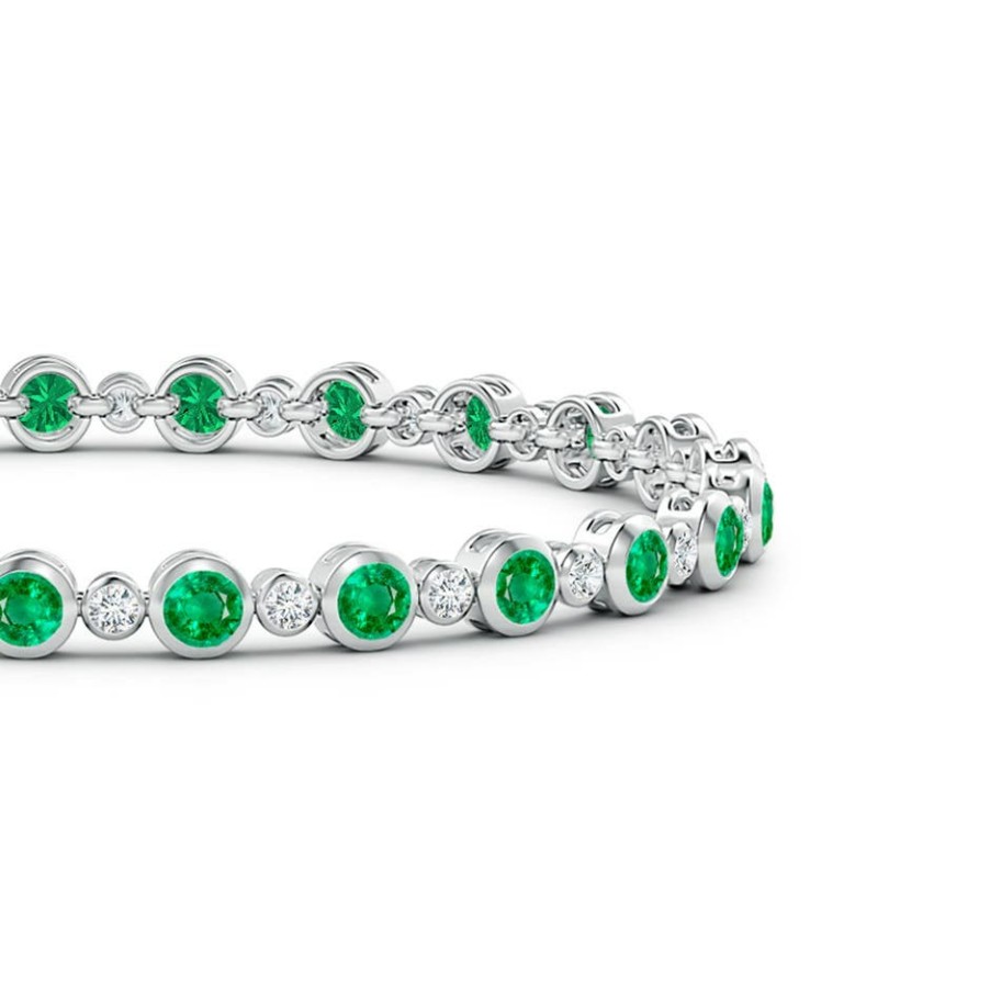 Bracelets Angara Emerald | Bezel-Set Emerald And Diamond Tennis Bracelet