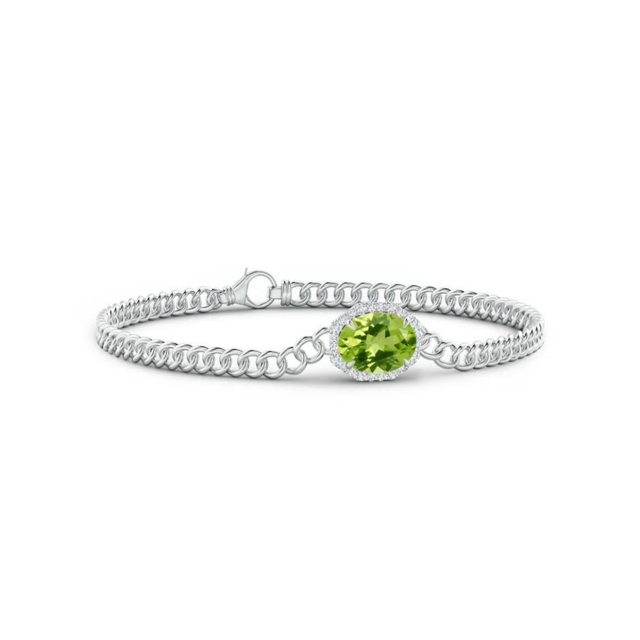 Bracelets Angara Peridot | Oval Peridot Bracelet With Octagonal Halo