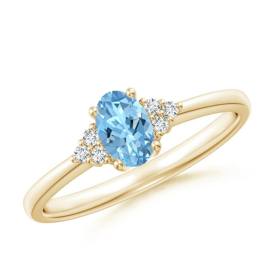 Rings Angara Aquamarine | Solitaire Oval Aquamarine And Diamond Promise Ring