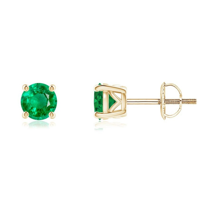 Earrings Angara Emerald | Vintage Style Round Emerald Solitaire Stud Earrings