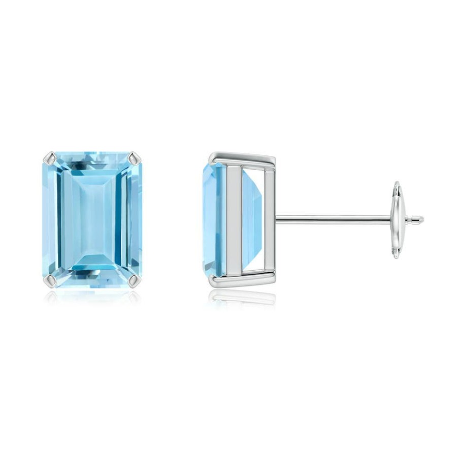 Earrings Angara Aquamarine | Prong-Set Emerald-Cut Aquamarine Solitaire Stud Earrings