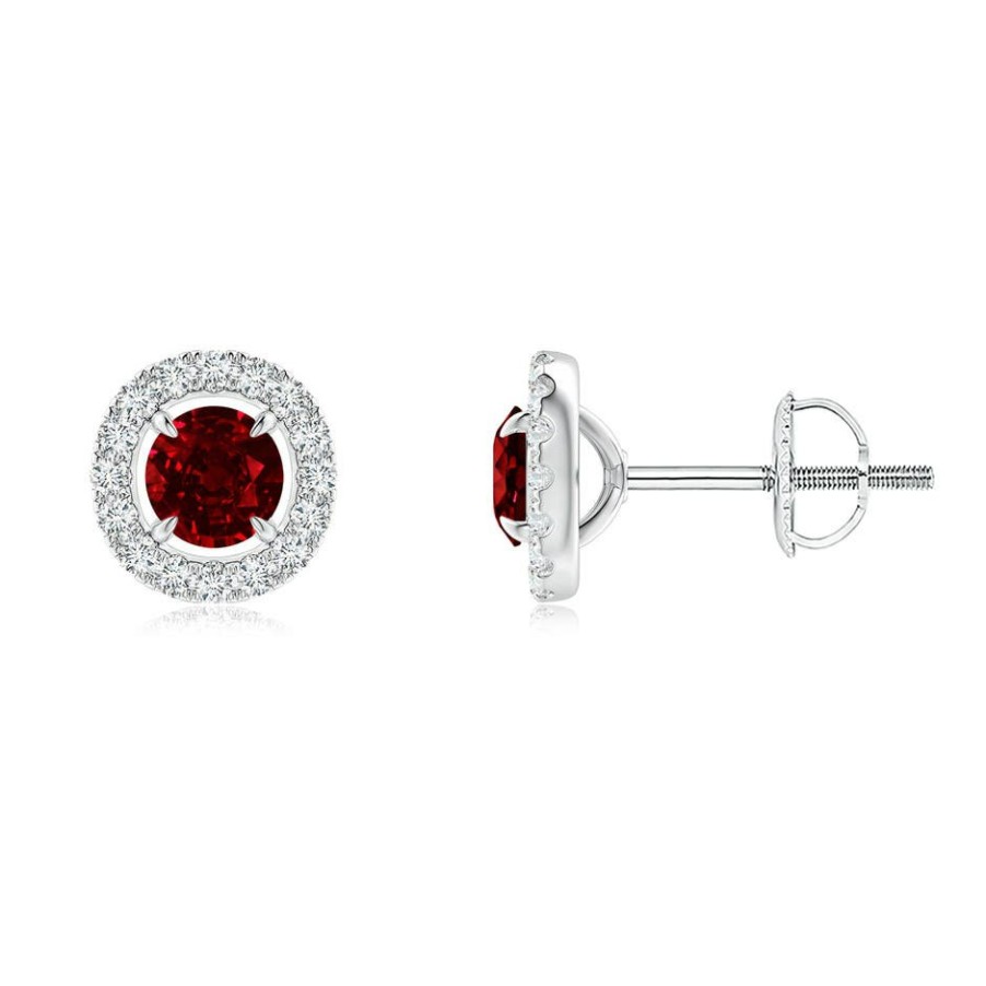 Earrings Angara Ruby | Vintage Style Ruby And Diamond Halo Stud Earrings