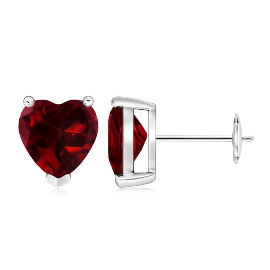 Earrings Angara Garnet | Garnet Solitaire Heart Stud Earrings