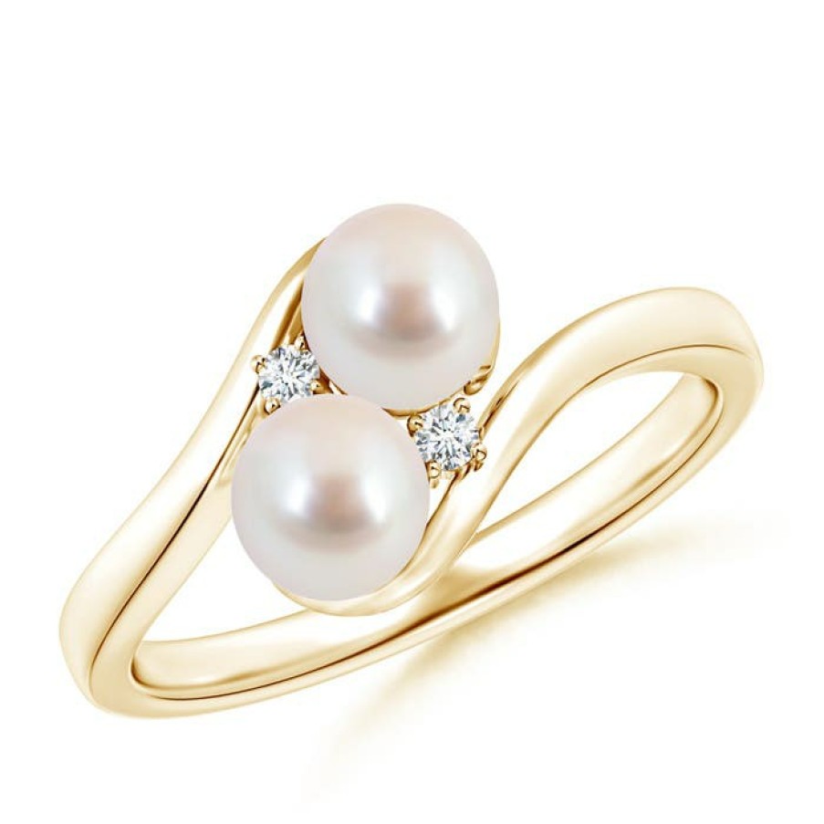 Rings Angara Akoya Pearl | Double Japanese Akoya Pearl Ring With Diamond Accents