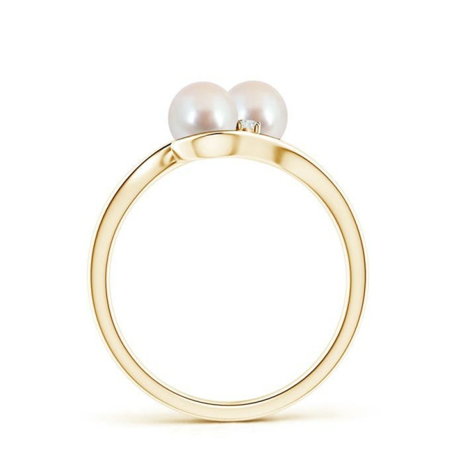 Rings Angara Akoya Pearl | Double Japanese Akoya Pearl Ring With Diamond Accents