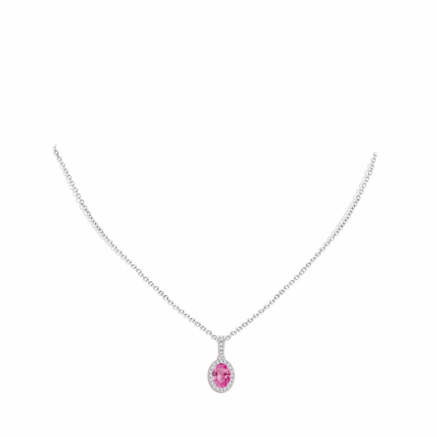 Necklaces Angara Pink Sapphire | Vintage Style Oval Pink Sapphire Halo Pendant