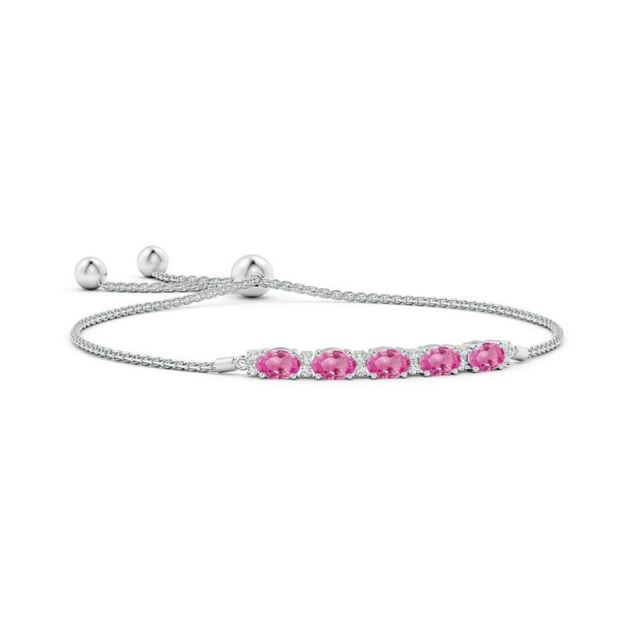 Bracelets Angara Pink Sapphire | East-West Oval Pink Sapphire Bolo Bracelet With Diamonds