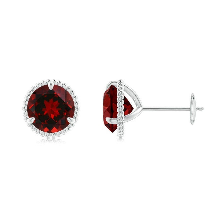 Earrings Angara Garnet | Rope Framed Claw-Set Garnet Martini Stud Earrings