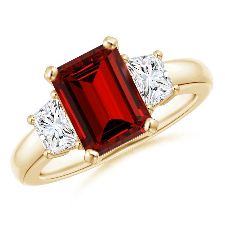 Rings Angara Ruby | Lab-Grown Ruby And Lab Diamond Three Stone Ring